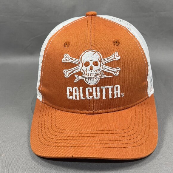 Calcutta Snap Back Cap Hat Orange Outdoor Trucker Mesh Fishing Gear Mens - Picture 2 of 14